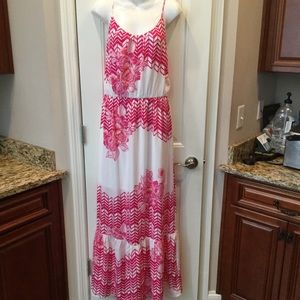Pink Owl Pink White Maxi Dress Sz Large